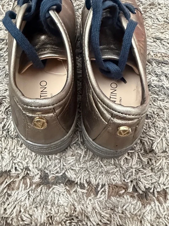 Valentino Metallic Bronze Leather Sneakers with Navy Laces sz 9 - Picture 6 of 15